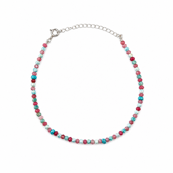 Pink Jade, Firoza & Turquoise Silver Anklet (Project Handmade)