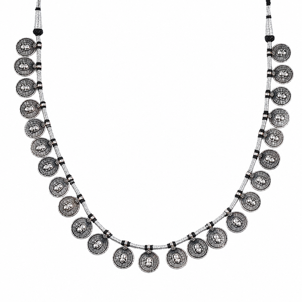 Silver Oxidised Coin Putali Necklace with Black Thread