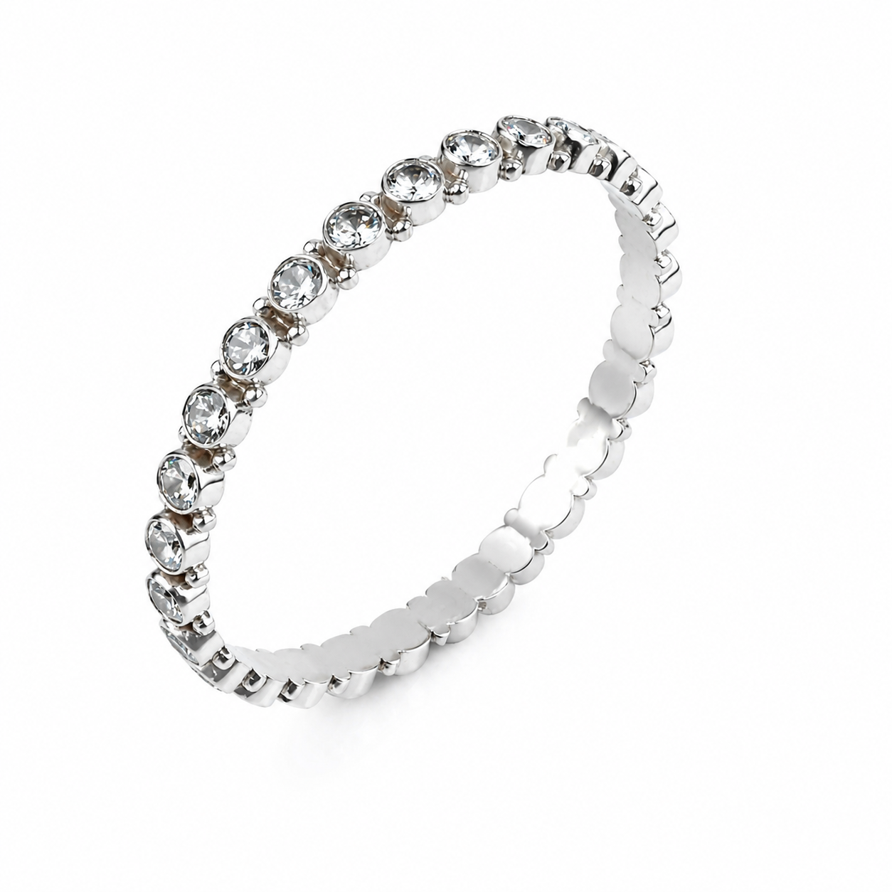 Silver Bangle with White CZ Stone