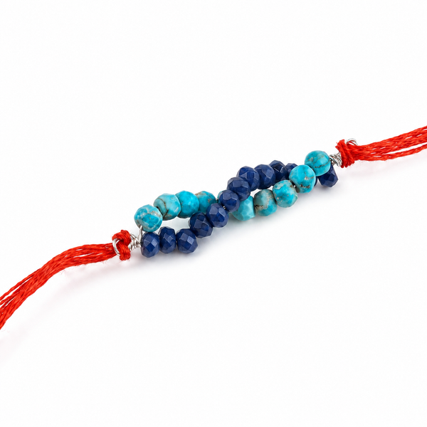 Turquoise & Blue Jade Handmade Silver Rakhi