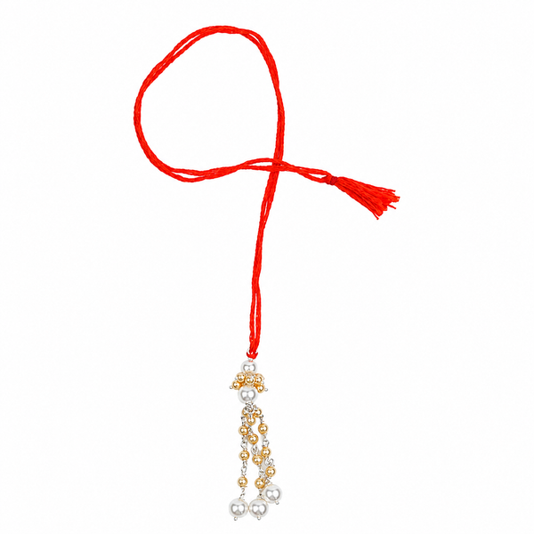 Golden & White Pearl Handmade Silver Lumba Rakhi