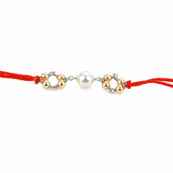 Golden & White Pearl Handmade Silver Rakhi