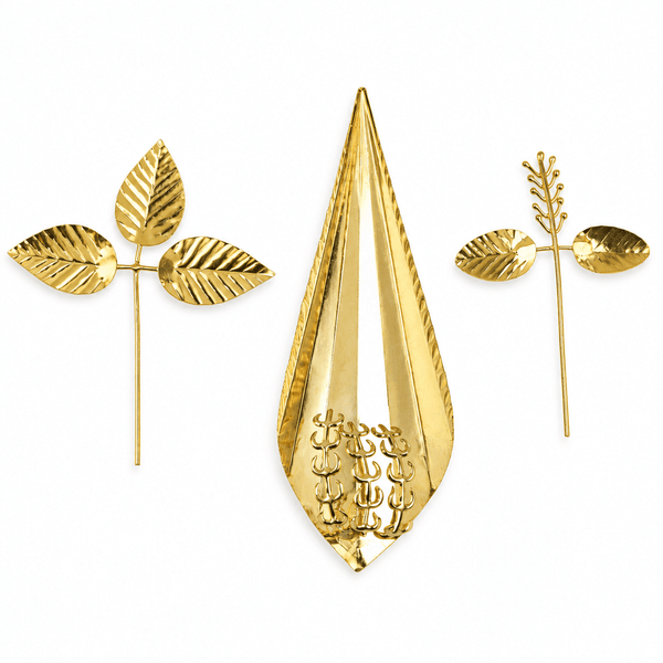 Set of 3 Leaves – Kevda, Tulsi Manjiri & Bel in a premium 22K Gold-Plated finish, featuring intricate traditional leaf designs