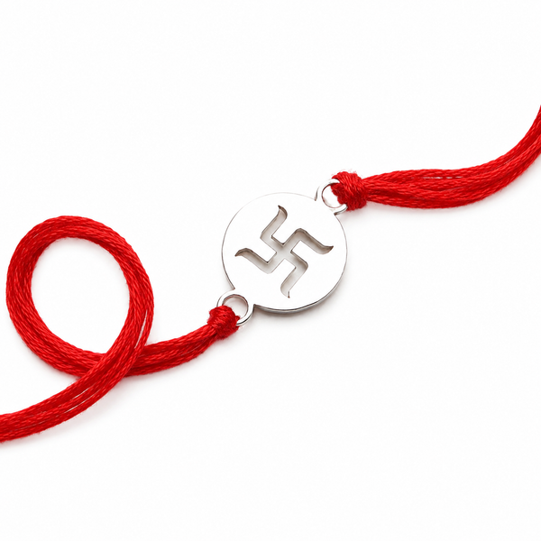 Silver Laser Cut Swastik Rakhi (mini)