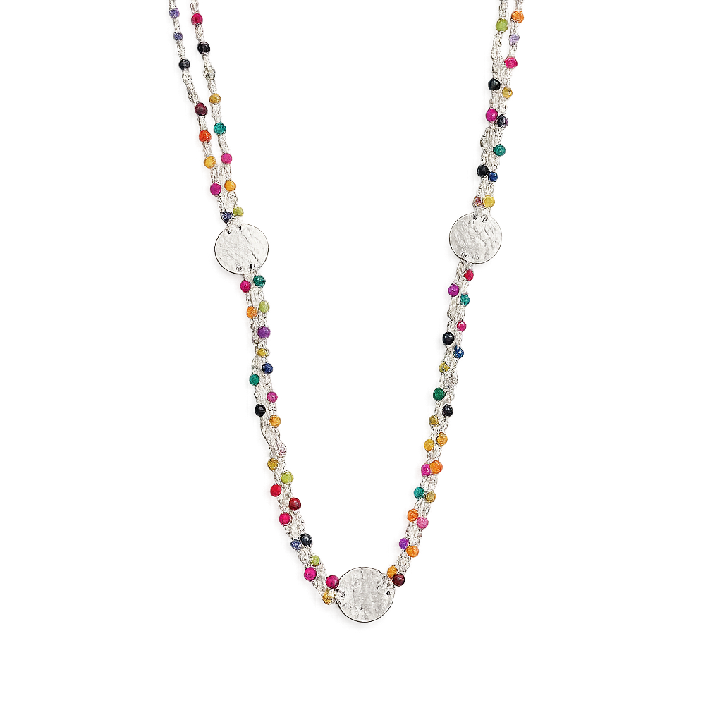 Coin Necklace with Multicolour Semi-Precious Stones – Short