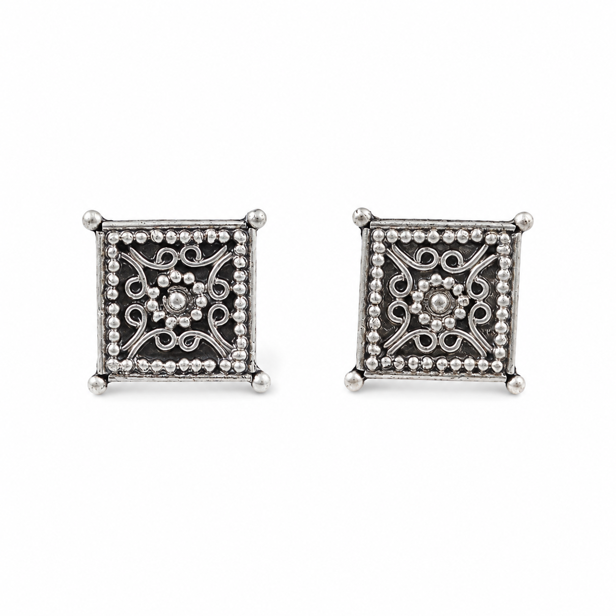 Diamond Shape Filigree Oxidized Silver Earrings
