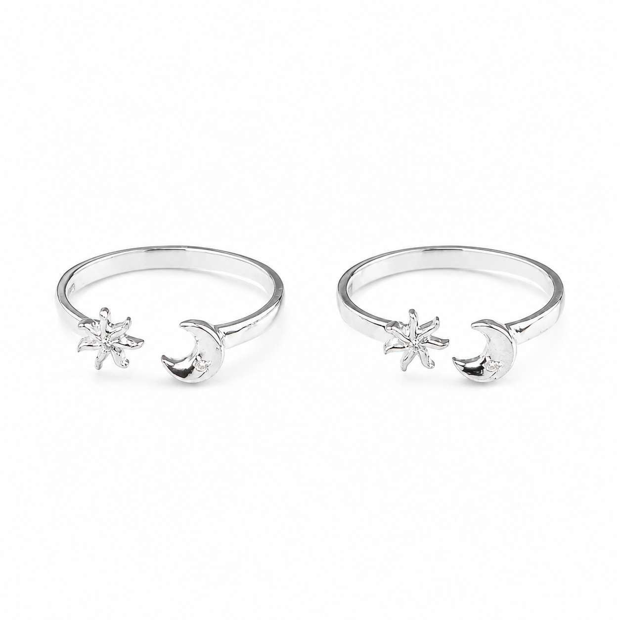 Star & Moon Silver Tiny Toe Rings