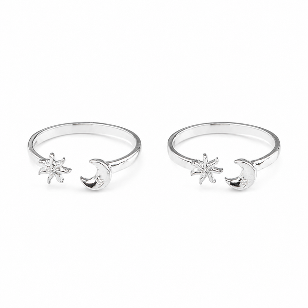 Star & Moon Silver Tiny Toe Rings