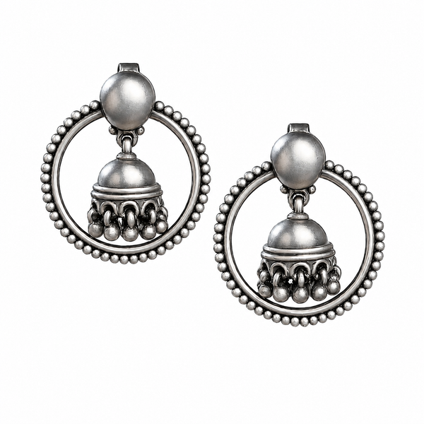 Rawa Hoop Dome Jhumki in Silver