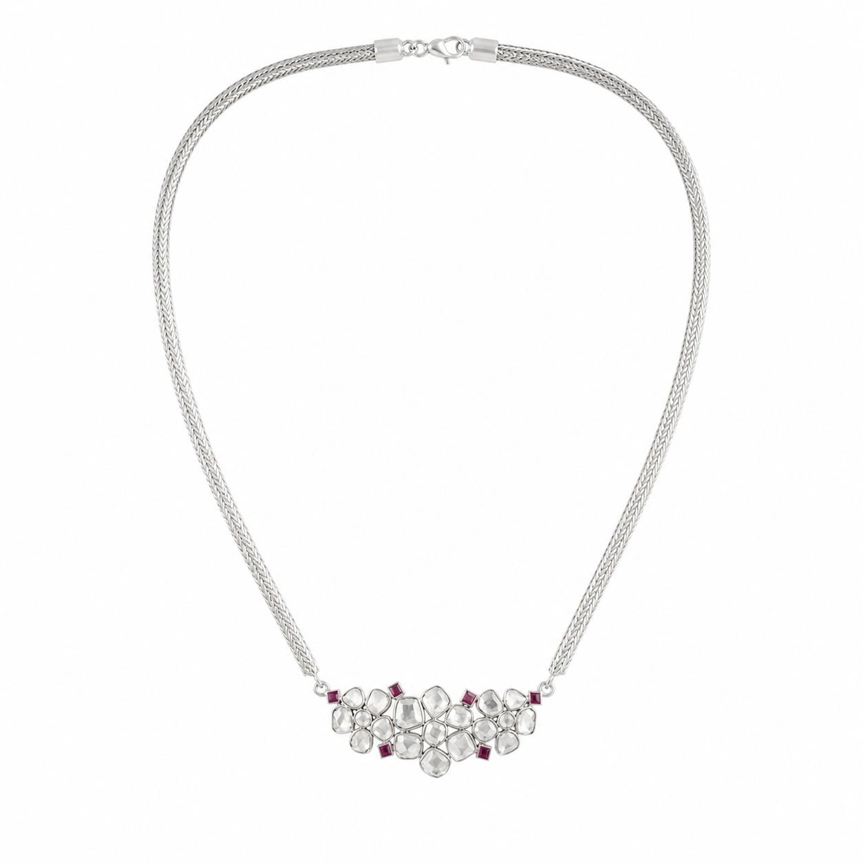 Polki Choker Silver Oxidized Chain Necklace (Moissanite)