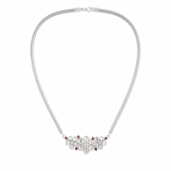 Polki Choker Silver Oxidized Chain Necklace (Moissanite)