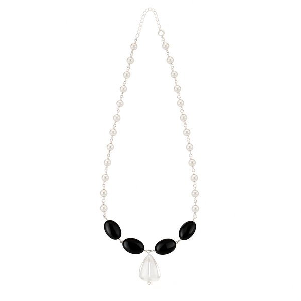 Silver Pearl Black Spinel Necklace