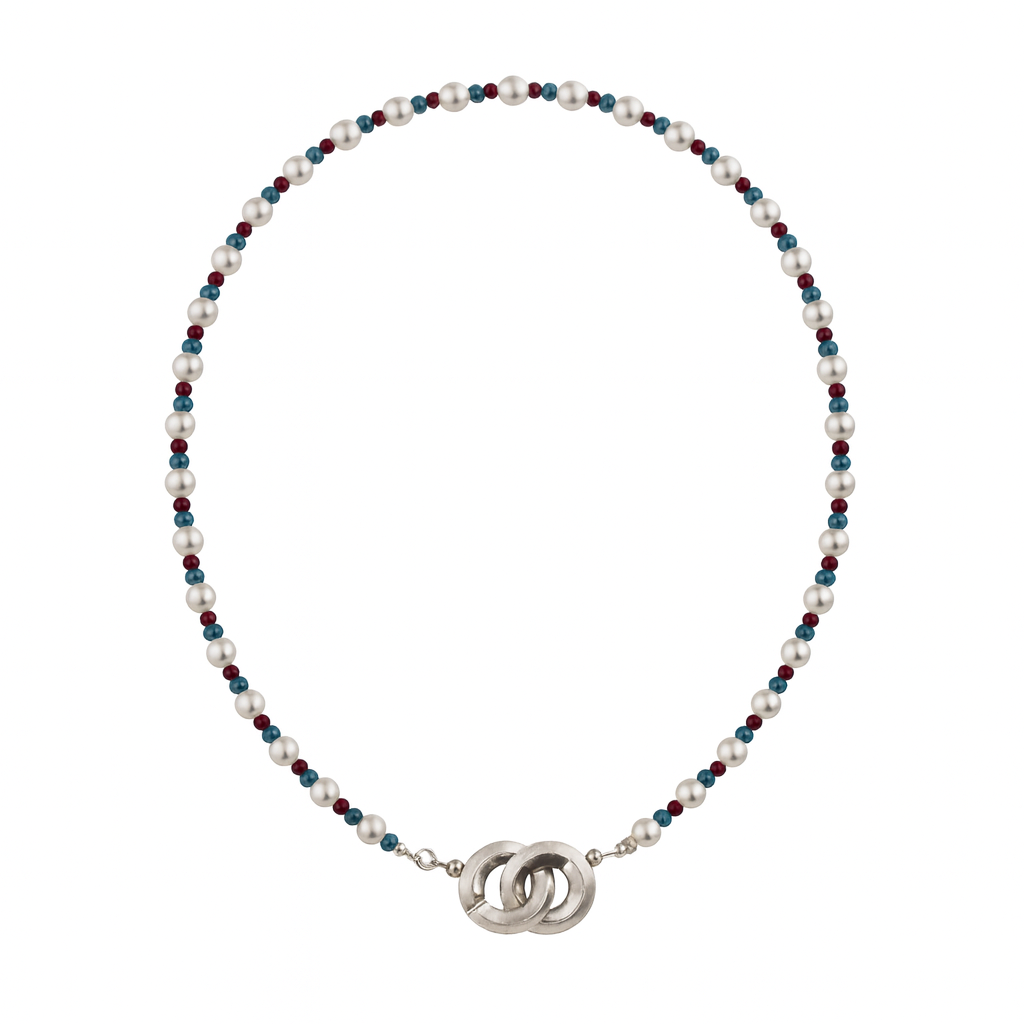 Infinity lock necklace with pearls and semipricious stones