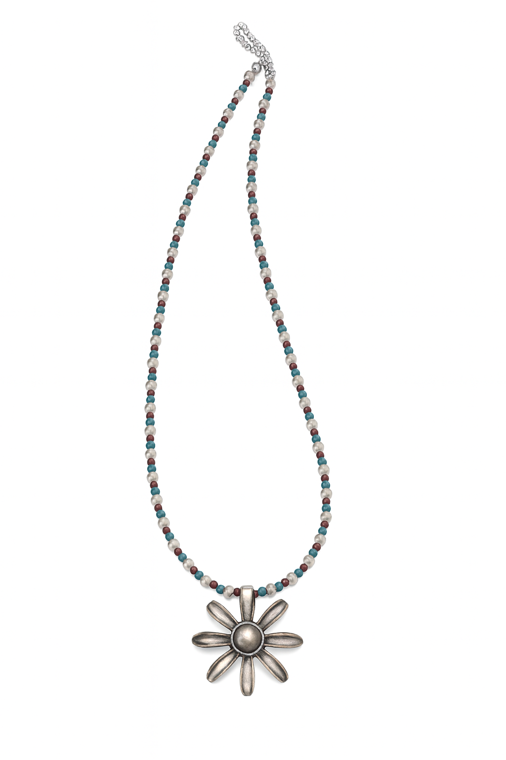 Flower pendant necklace with pearls and semipricious stones