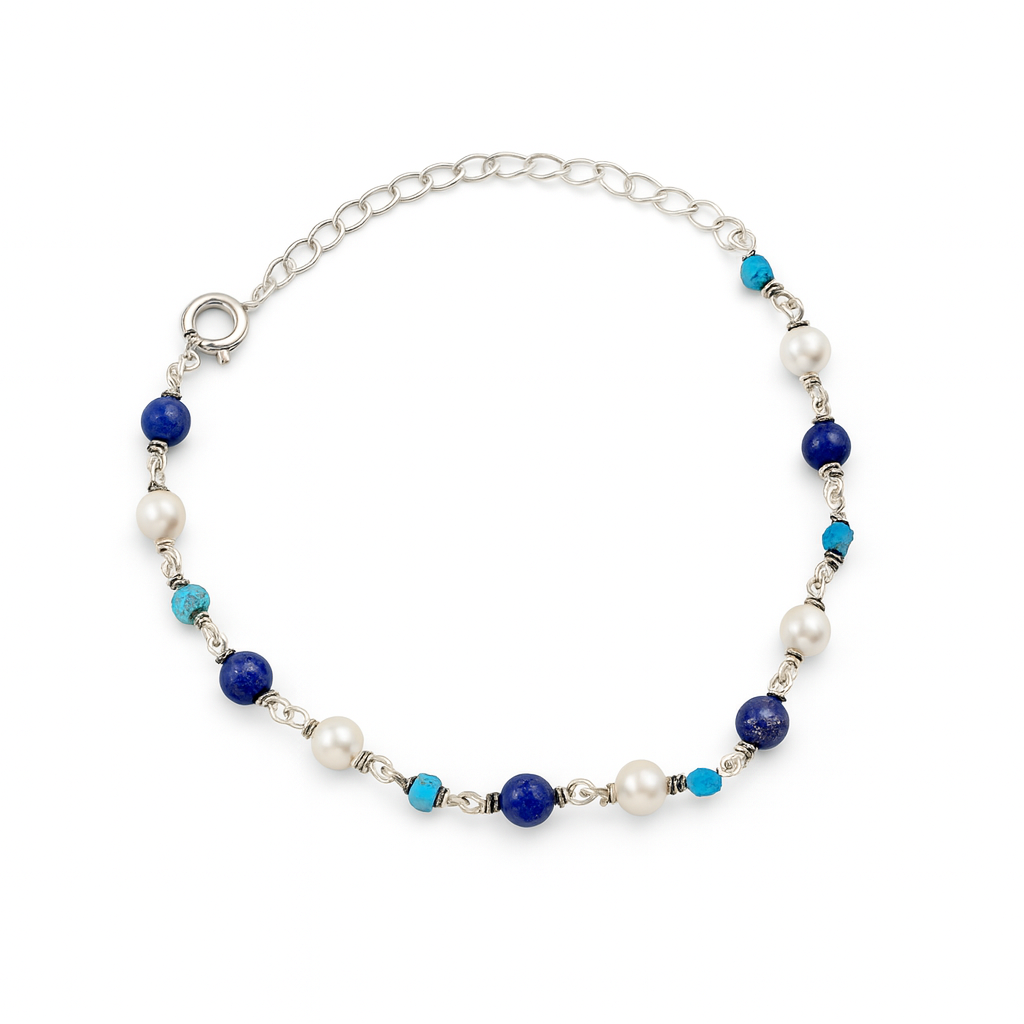Silver ganthan bracelet with pearls and semipricious stones
