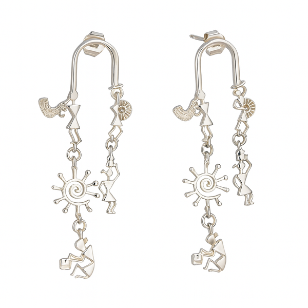 Silver earrings with Warli motifs, artisanal design, 92.5 silver, cultural jewelry