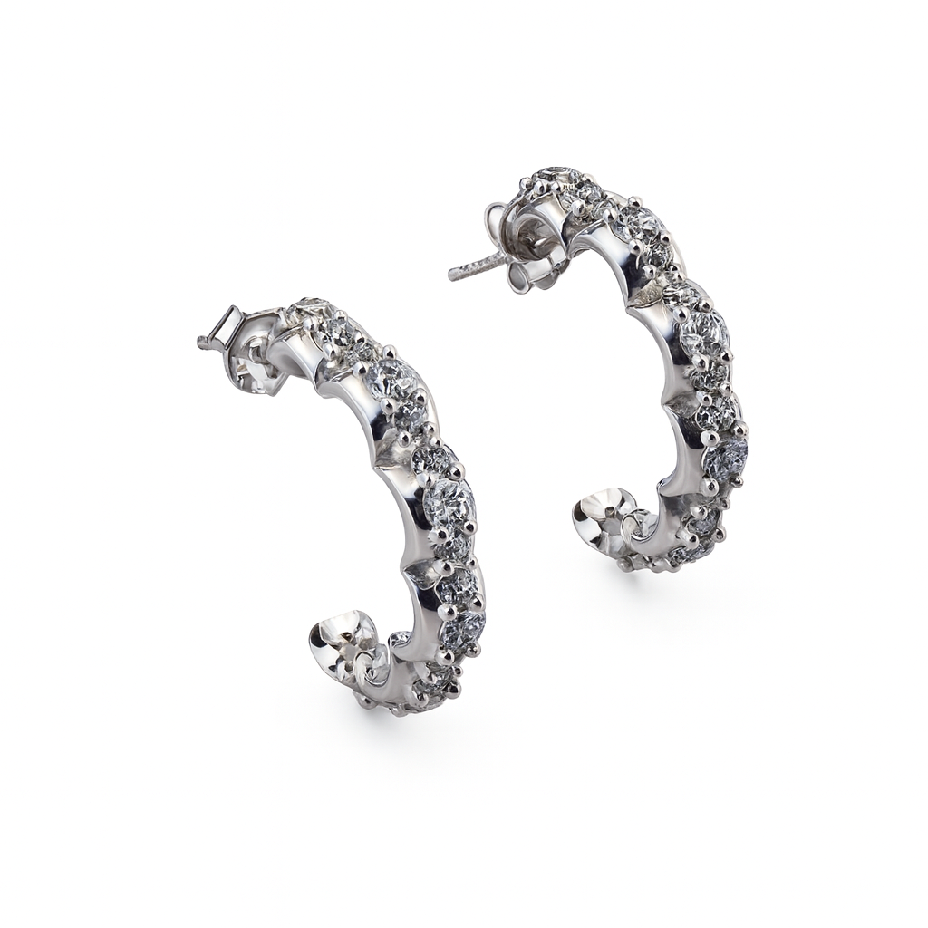 Silver Floral Shaped Hoops with CZ Stones