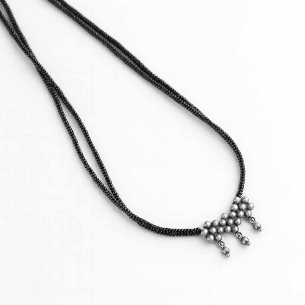 Silver Kudi  Mangalsutra with Black Bead String