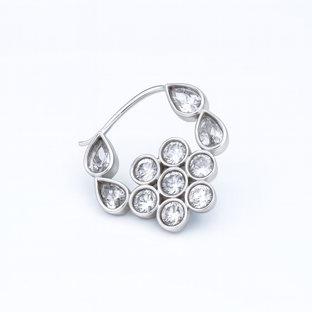 Silver Nath Floral (Left, Pierced) | CZ | 92.5 Silver