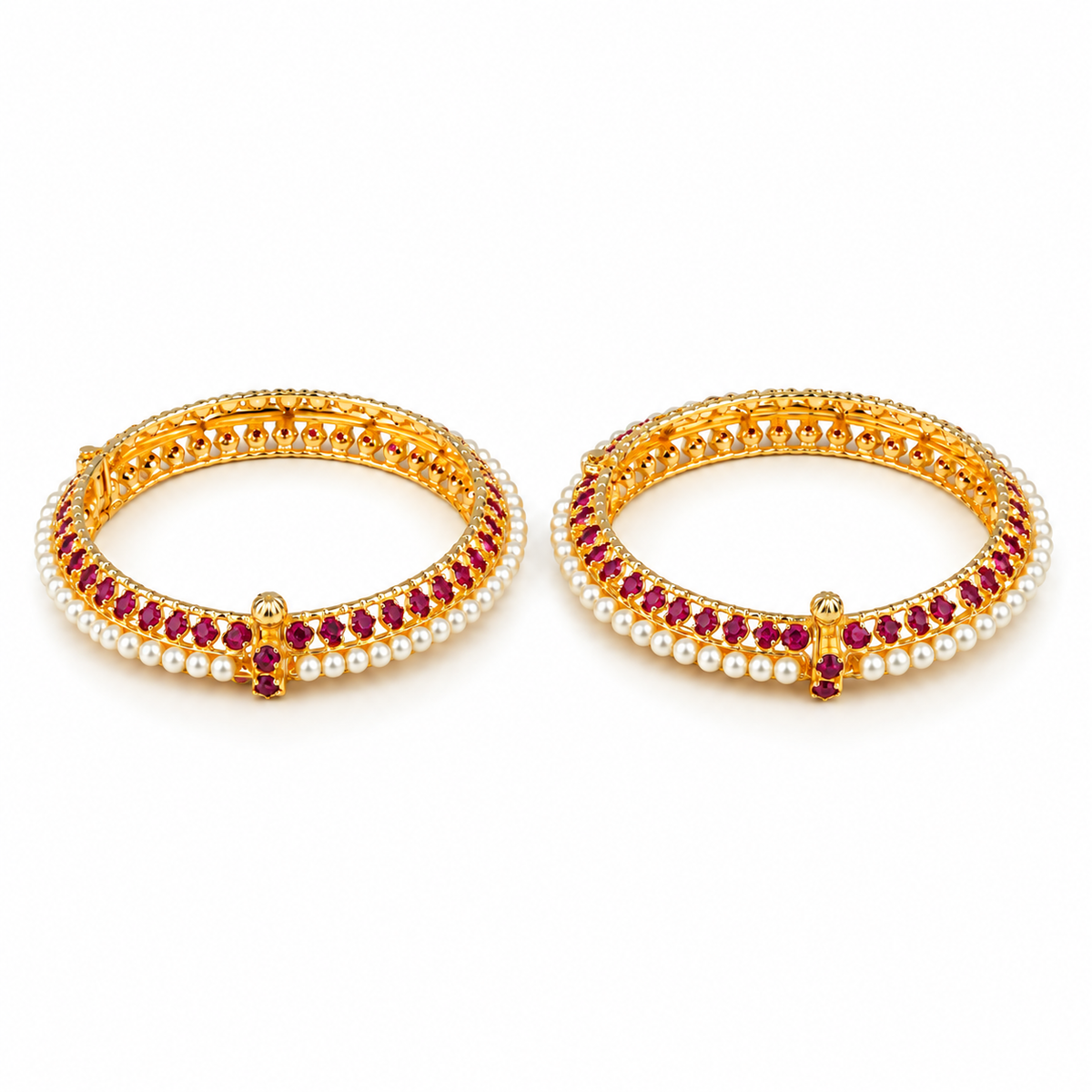 22K Gold Plated Fashion Pearl Tode with Pink Stones (Pair)
