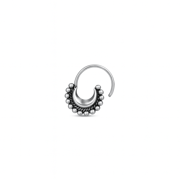Silver Chandrakor nose pin with beaded design for jewelry