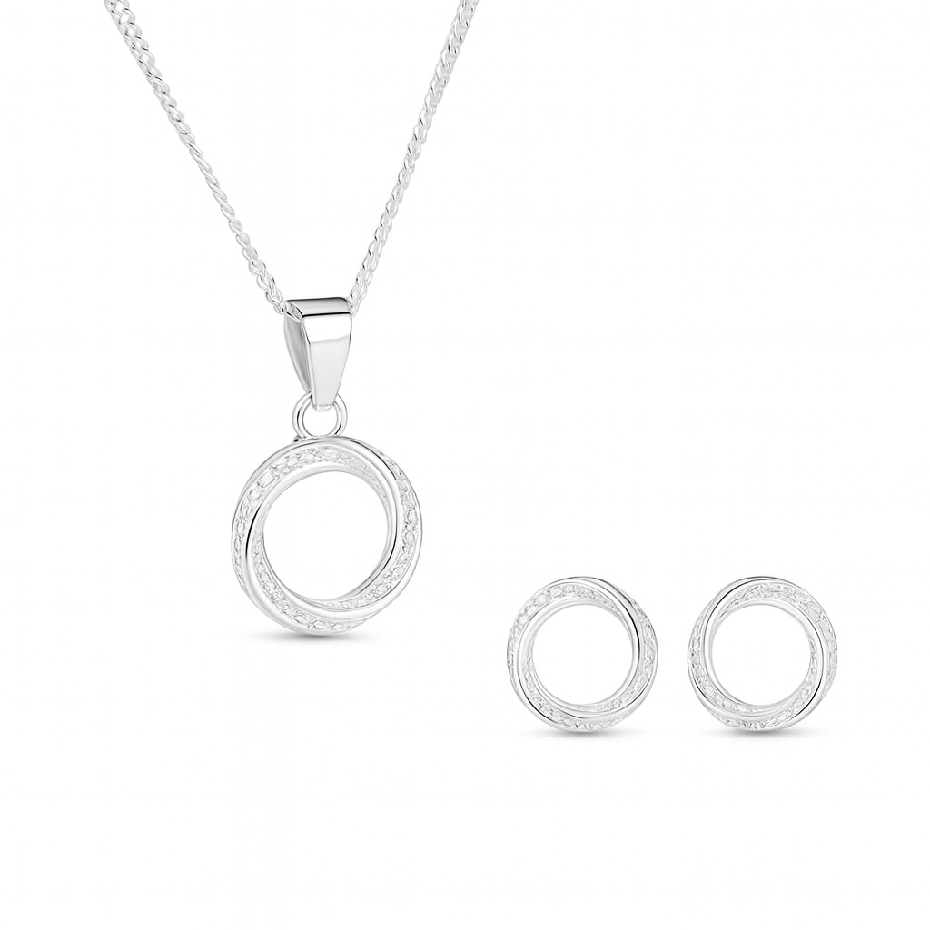 Swirl Set with Chain | CZ | 92.5 Silver