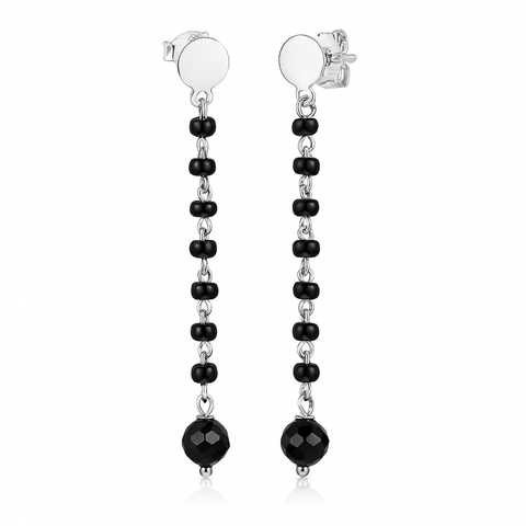 Silver String Earring with Black Spinel | Aadyaa