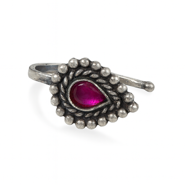 Parna nose pin clip on pink stone in 92.5 sterling silver