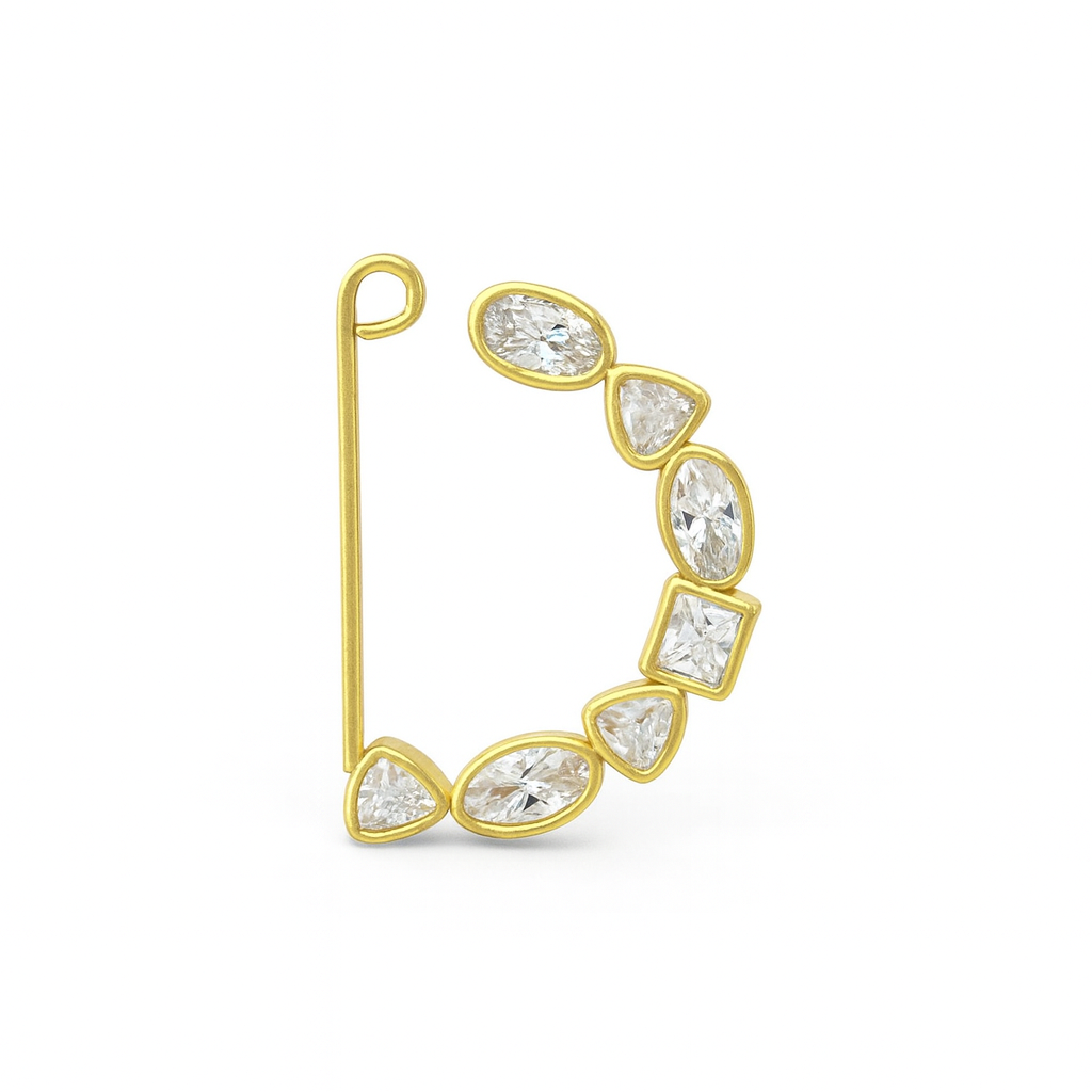 Silver CZ Nath Stones  (Left, Clip on) |  92.5 Silver | 22K Gold Plated