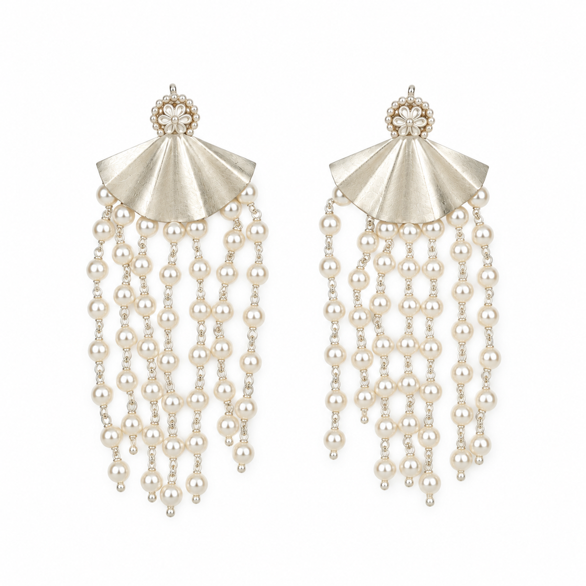 Oxidised Silver Pearl Arc Earrings