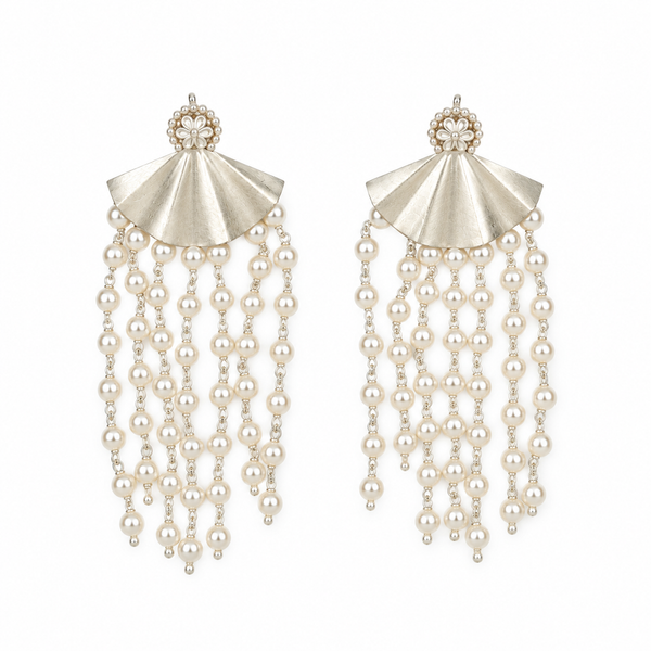 Oxidised Silver Pearl Arc Earrings