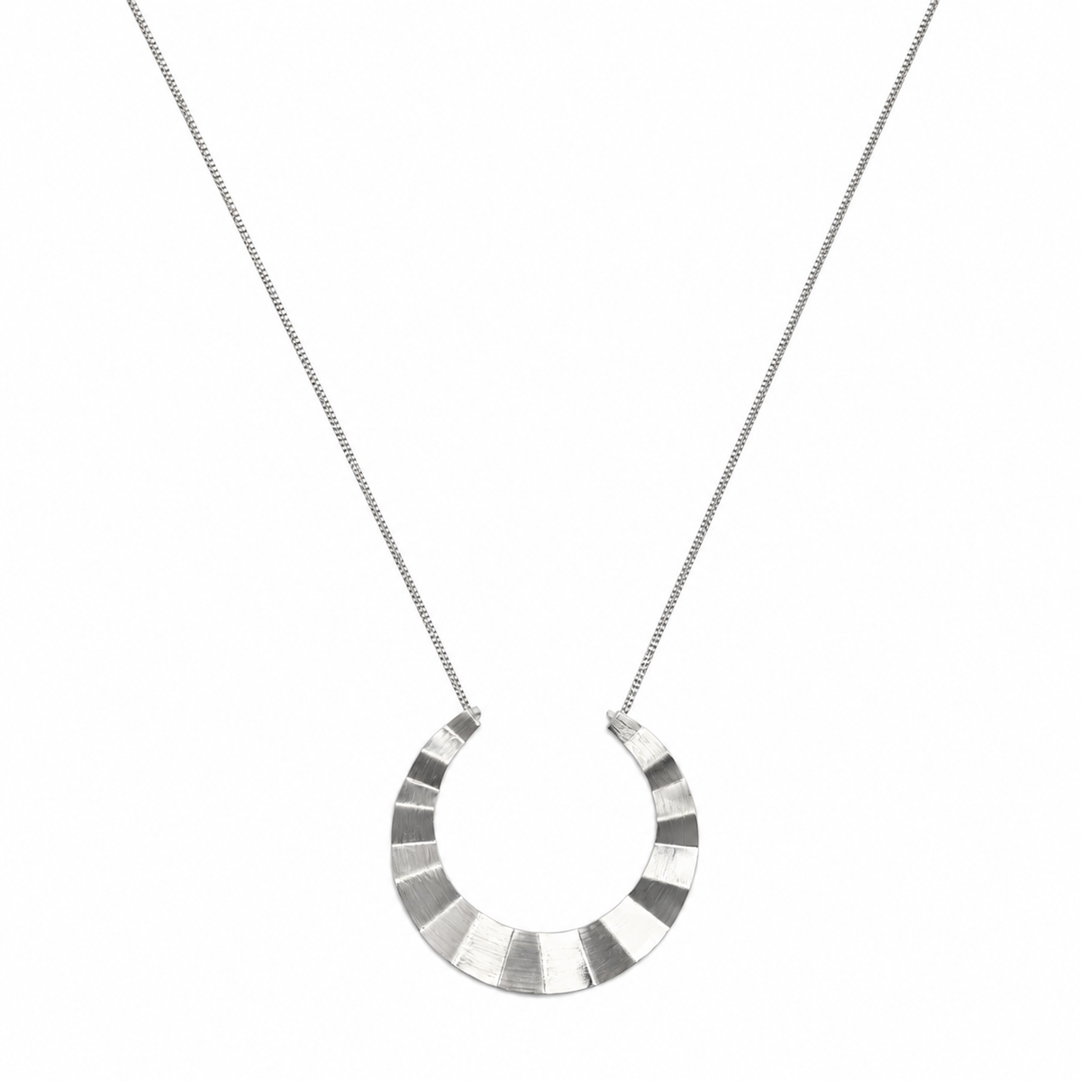 Silver Textured Crescent Pendant Necklace