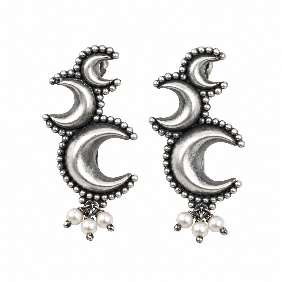 Oxidised Silver Chandrakor Earrings