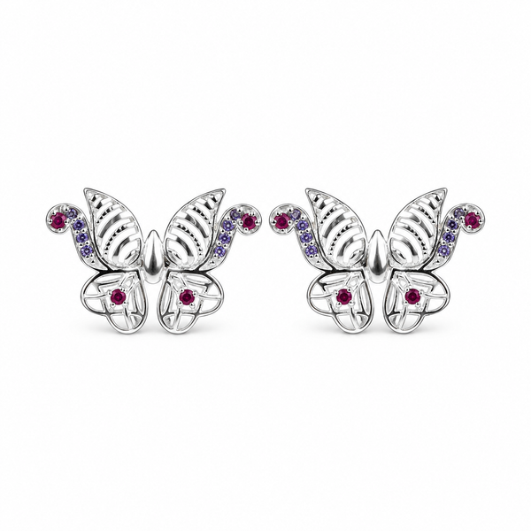 Silver CZ Butterfly Stud Earrings