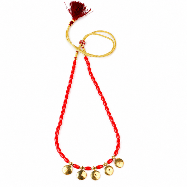 Coral Necklace with वाडगा (Vadagaa) Motif |  92.5 Silver | 22K Gold Plated
