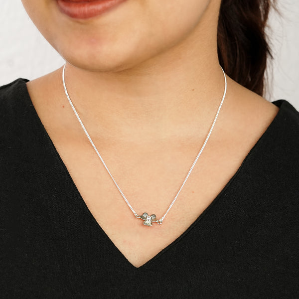 Silver Cz Flower Pendant Necklace