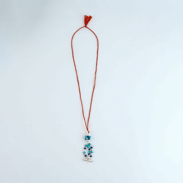 Turquoise, Blue Jade & Pearl Handmade Silver Lumba Rakhi