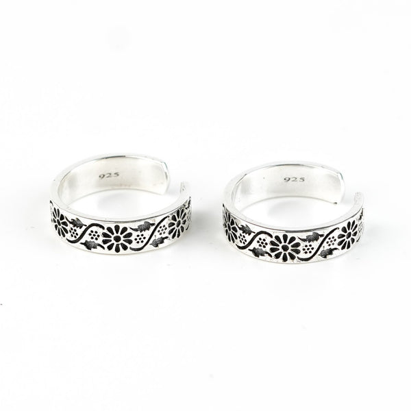 Flower Band Silver Toe Ring