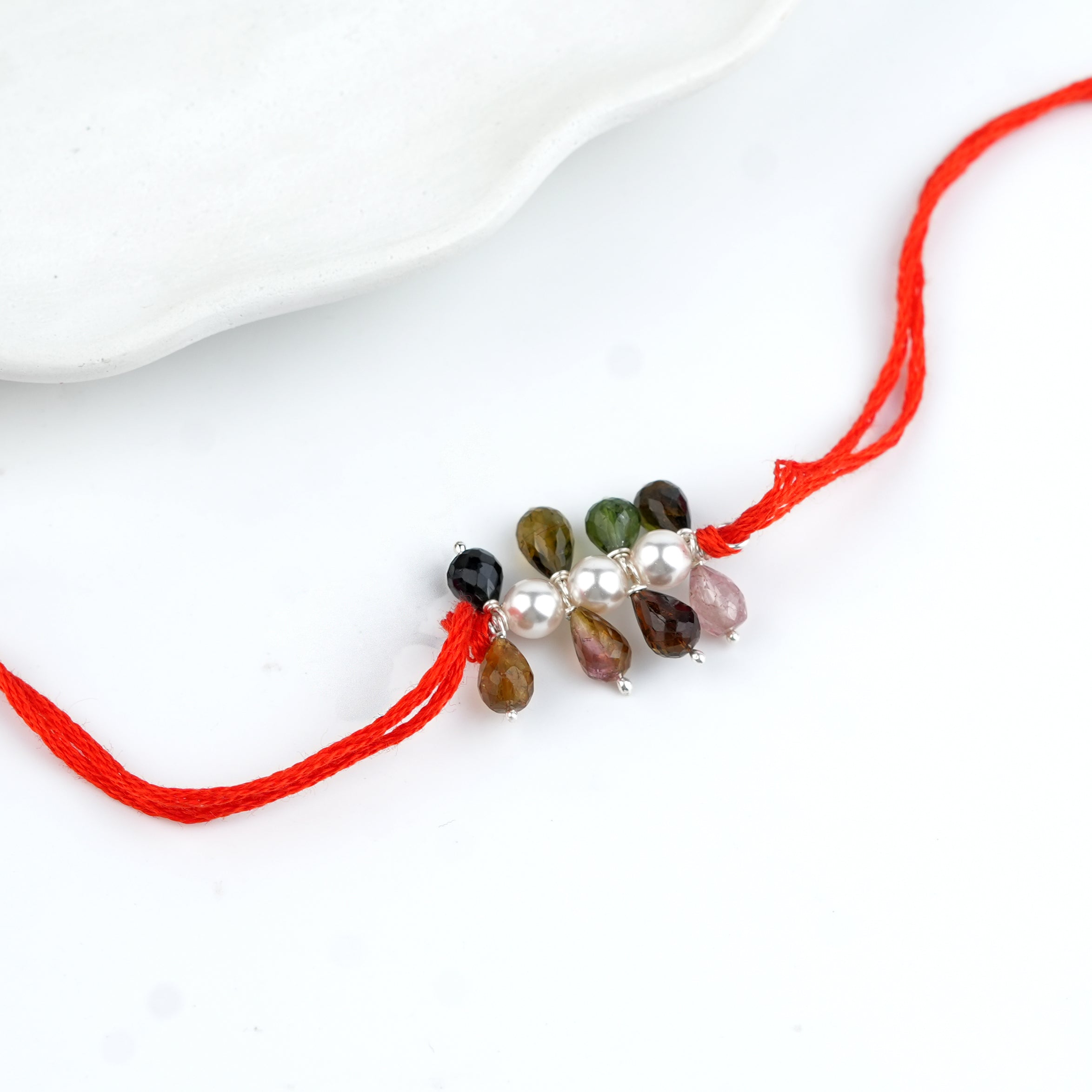 Tourmaline & Pearl Handmade Silver Rakhi