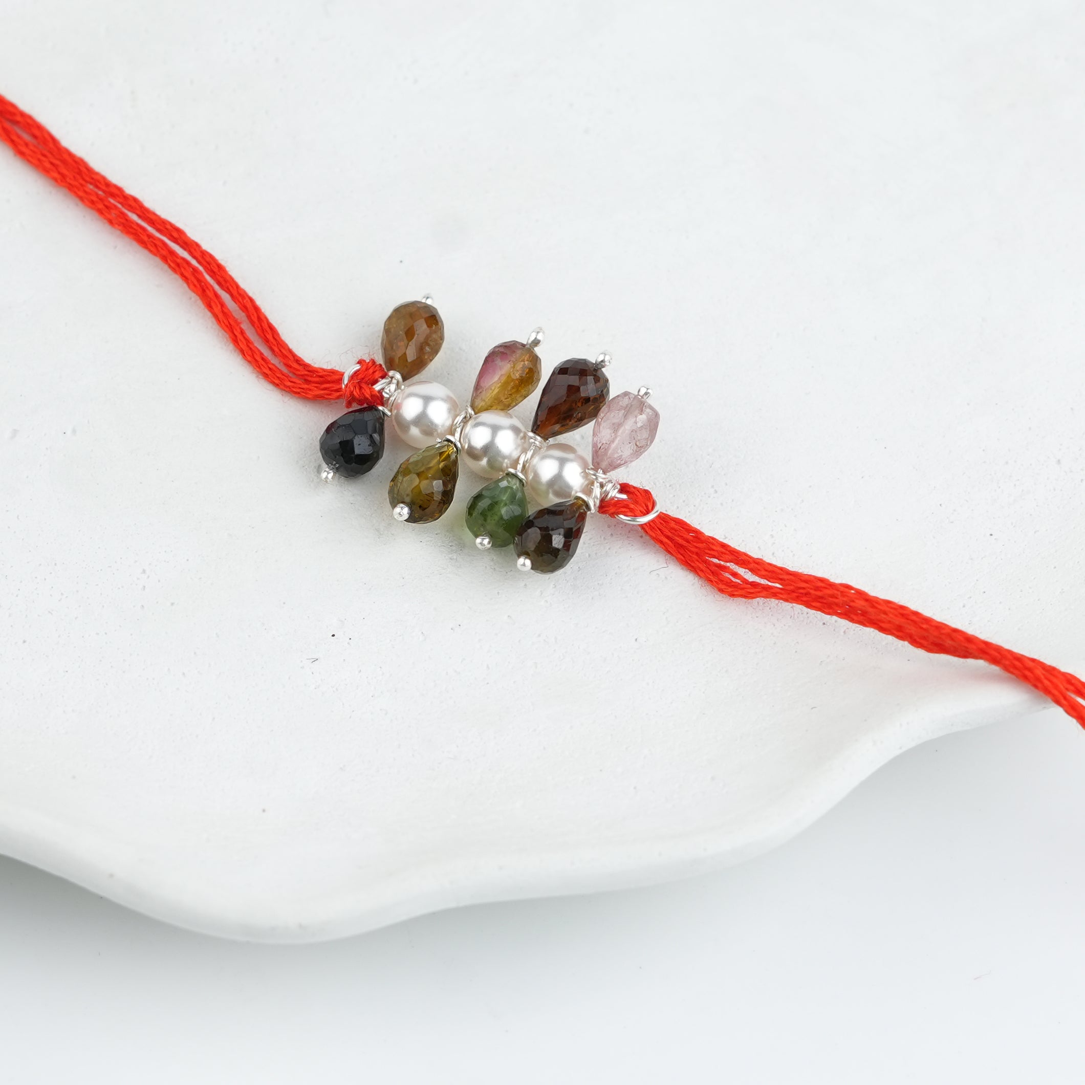 Tourmaline & Pearl Handmade Silver Rakhi