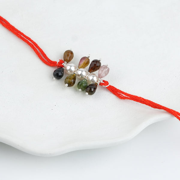 Tourmaline & Pearl Handmade Silver Rakhi