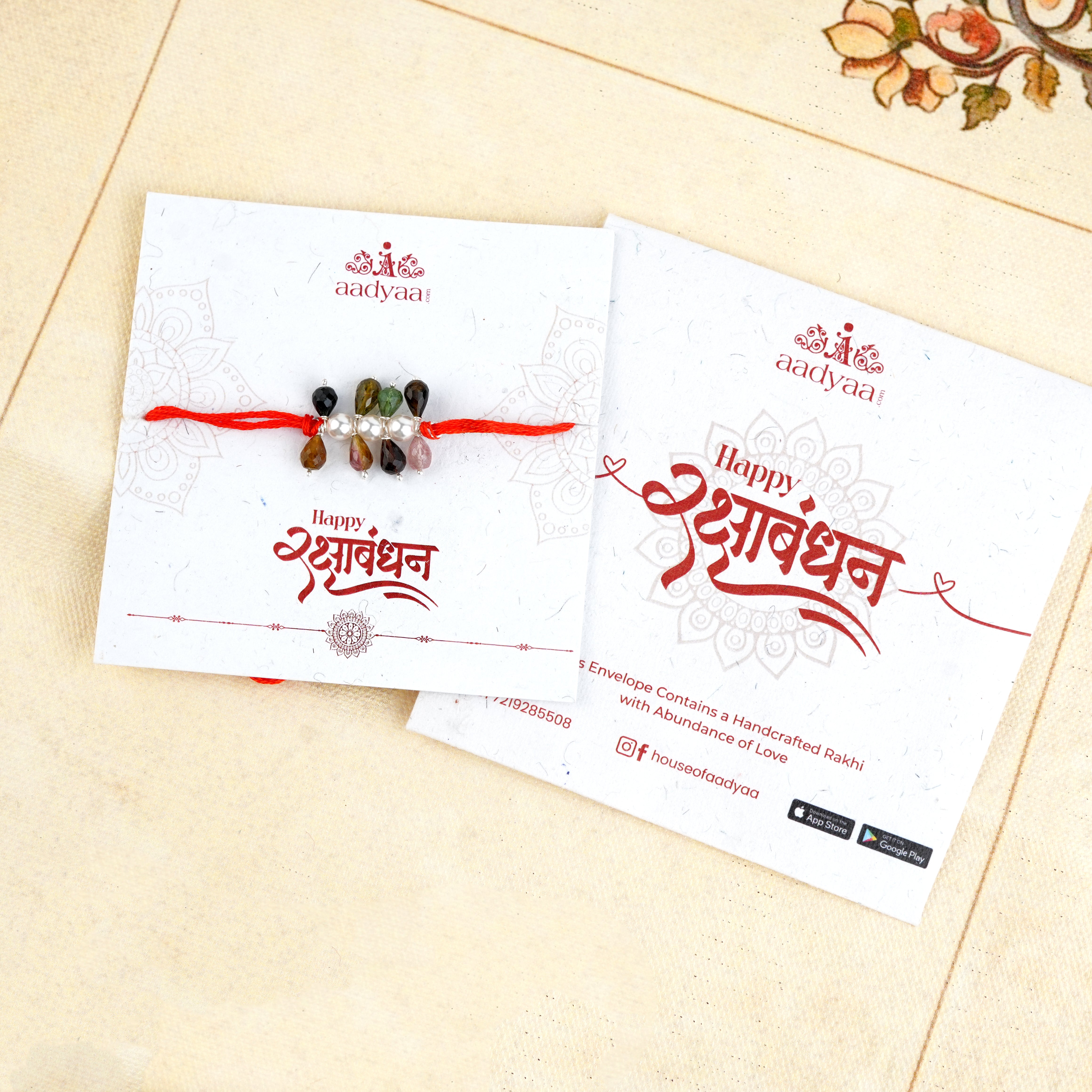 Tourmaline & Pearl Handmade Silver Rakhi