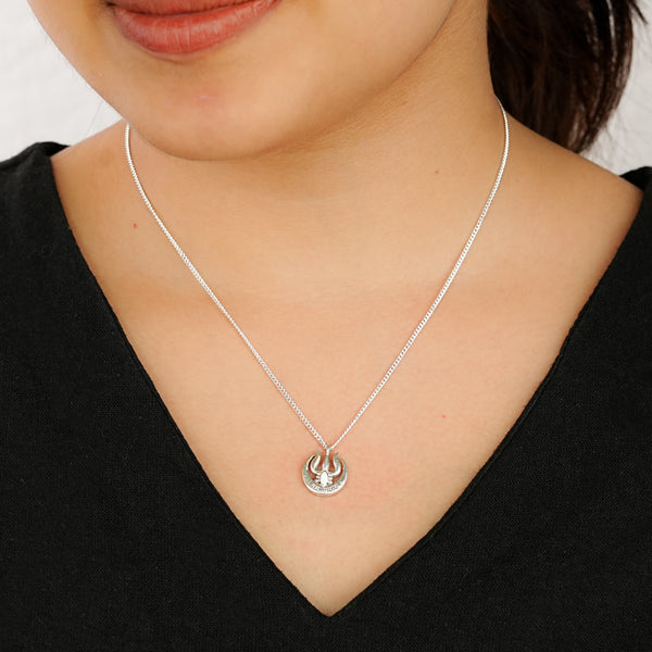Silver Moon And Trishul Pendant Necklace