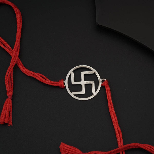 Silver Laser cut Swastik Rakhi: Big