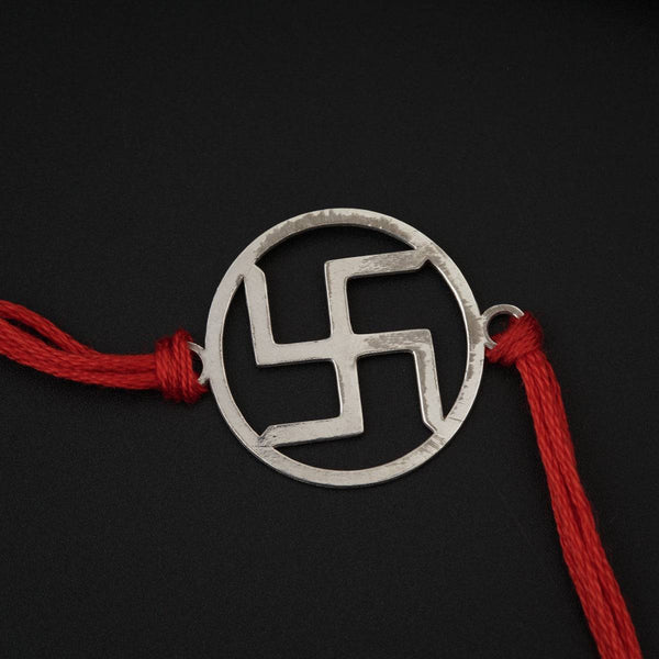 Silver Laser cut Swastik Rakhi: Big