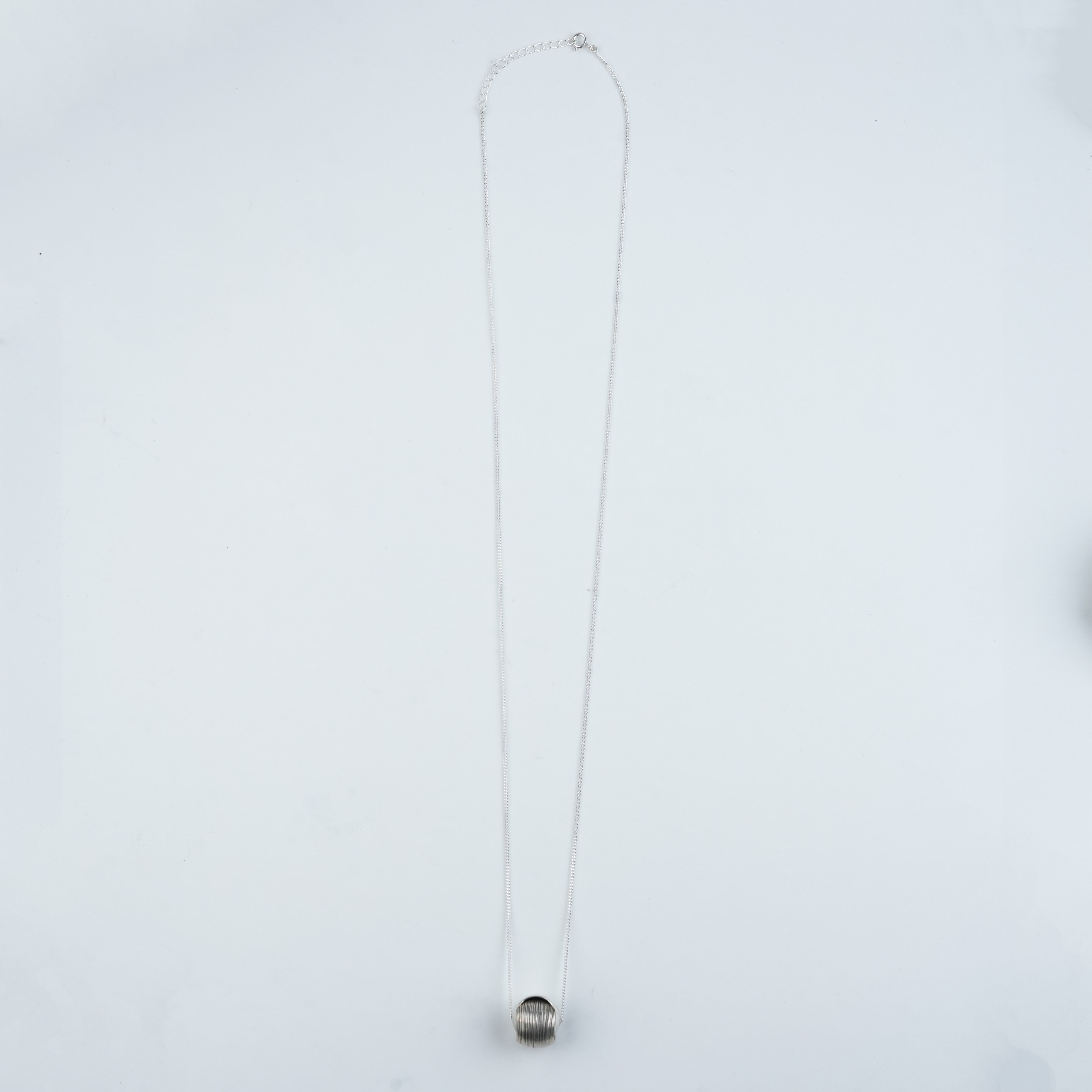 Silver Textured Round Bead Long Necklace