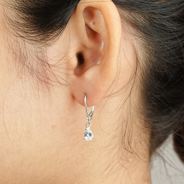 Silver CZ Pear Earrings