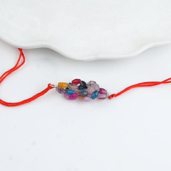 Multicolour Agate Handmade Silver Rakhi