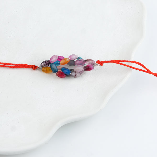 Multicolour Agate Handmade Silver Rakhi