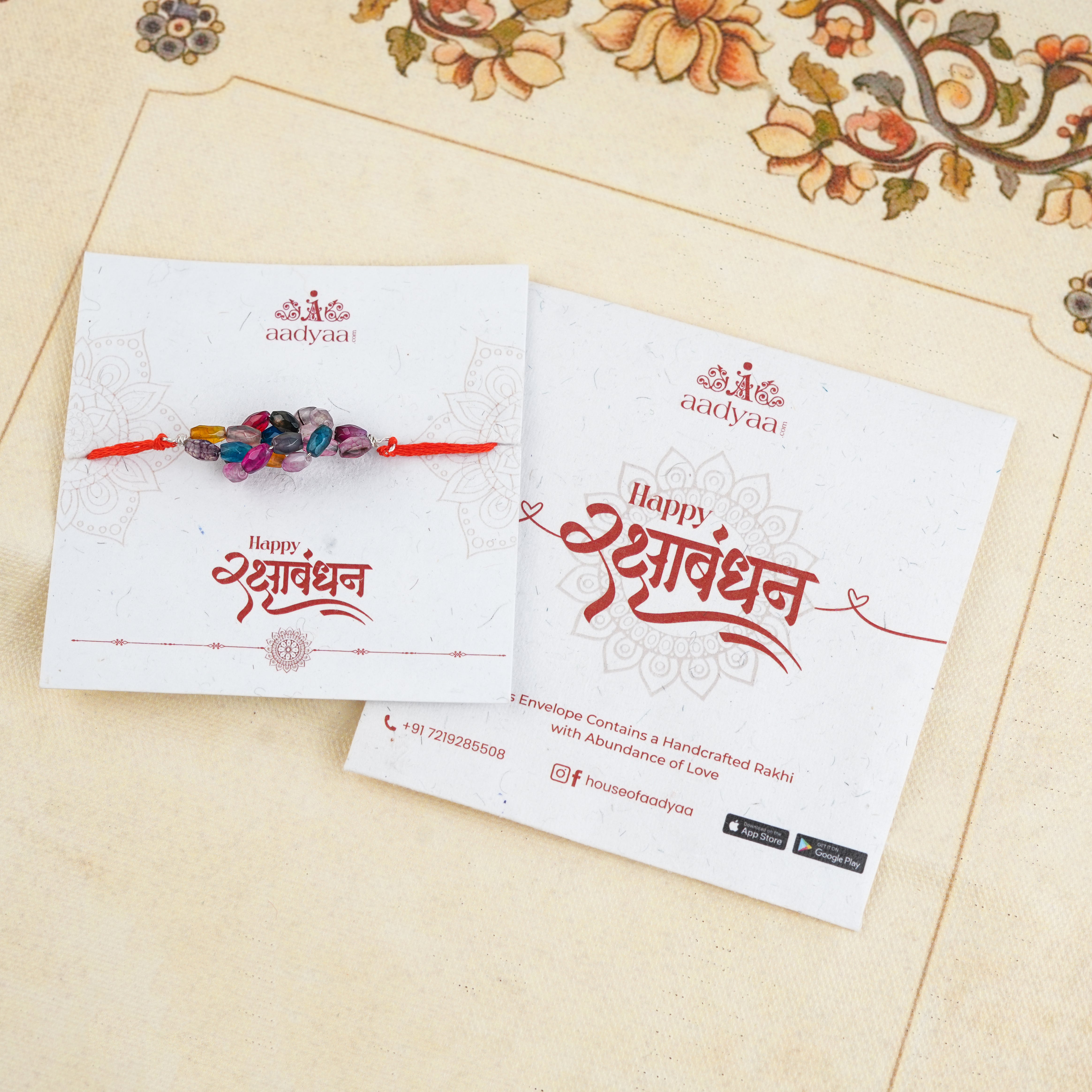 Multicolour Agate Handmade Silver Rakhi